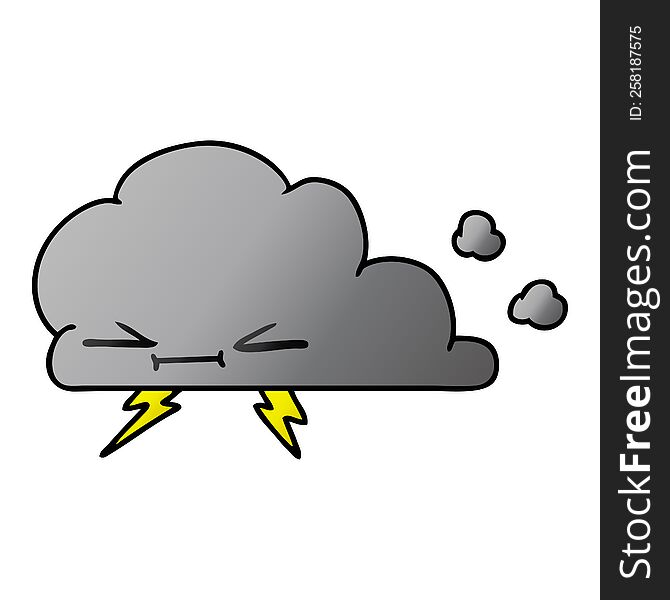 freehand drawn gradient cartoon of a grumpy lightening cloud