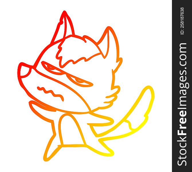 warm gradient line drawing of a cartoon annoyed wolf