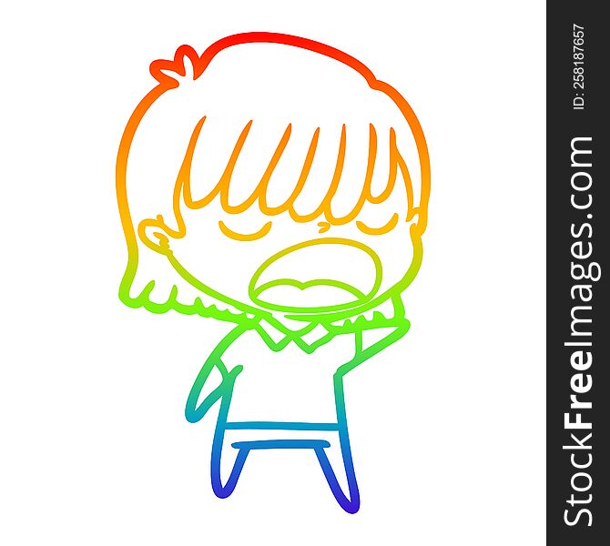 Rainbow Gradient Line Drawing Cartoon Woman Talking Loudly