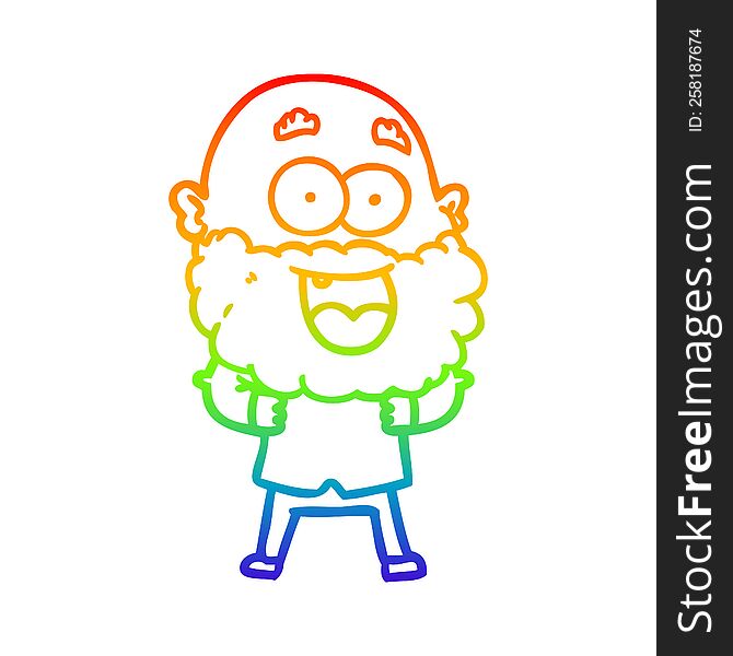 rainbow gradient line drawing of a cartoon crazy happy man with beard