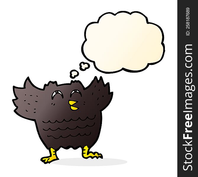 cartoon black bird with thought bubble