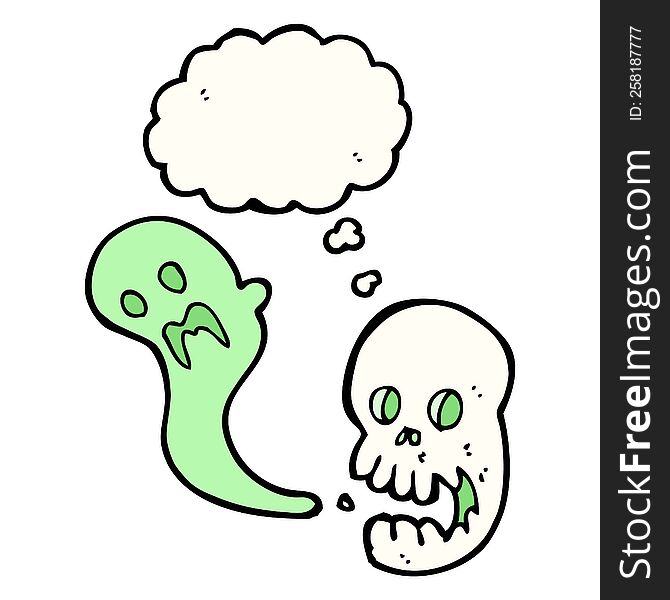 cartoon spooky skull with speech bubble