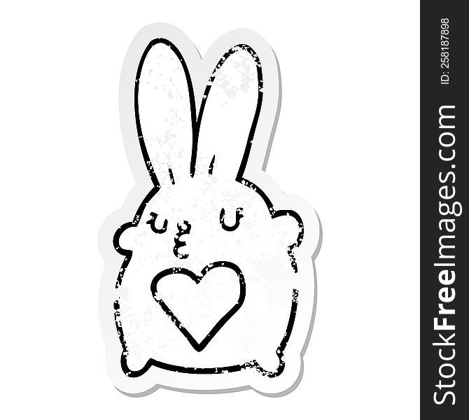 Distressed Sticker Of A Cute Cartoon Rabbit With Love Heart