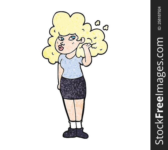 Cartoon Doodle Girl Playing With Hair