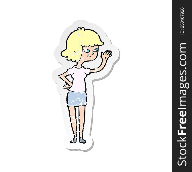 Retro Distressed Sticker Of A Cartoon Friendly Girl Waving