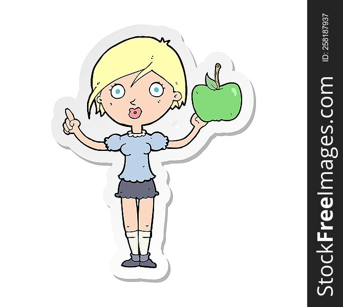 sticker of a cartoon woman talking about health food