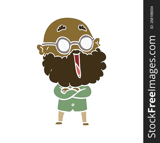 flat color style cartoon joyful man with beard