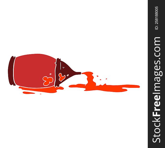 Flat Color Style Cartoon Spilled Ketchup Bottle