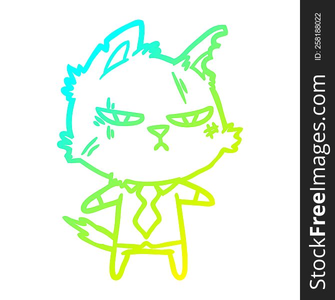 cold gradient line drawing of a tough cartoon cat in shirt and tie