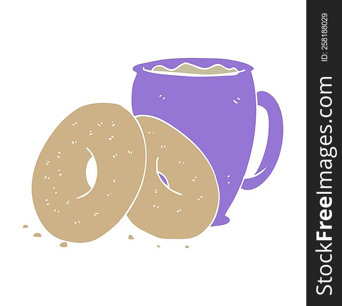 flat color style cartoon coffee and donuts