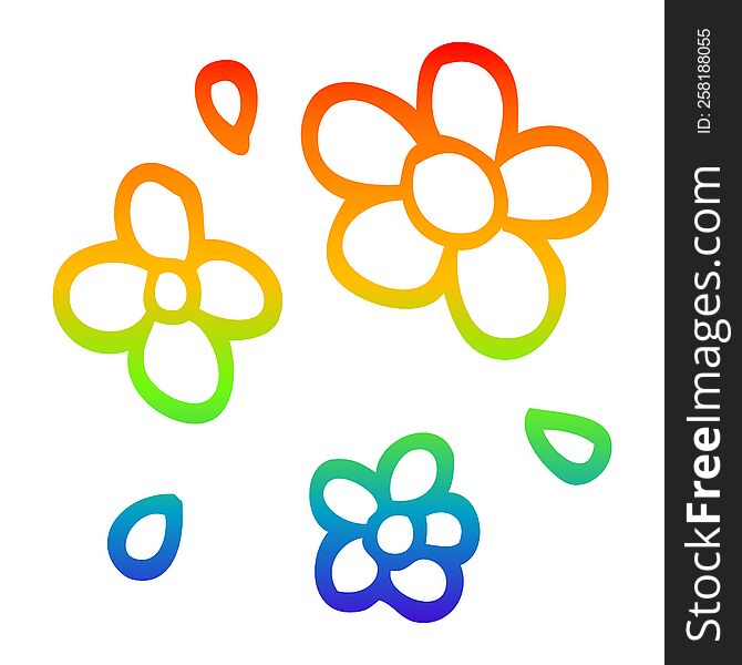 Rainbow Gradient Line Drawing Cartoon Decorative Flowers