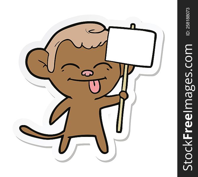 Sticker Of A Funny Cartoon Monkey With Placard