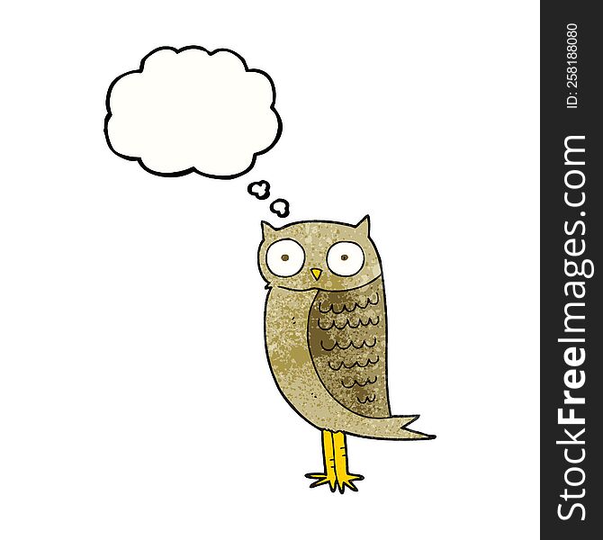 freehand drawn thought bubble textured cartoon owl