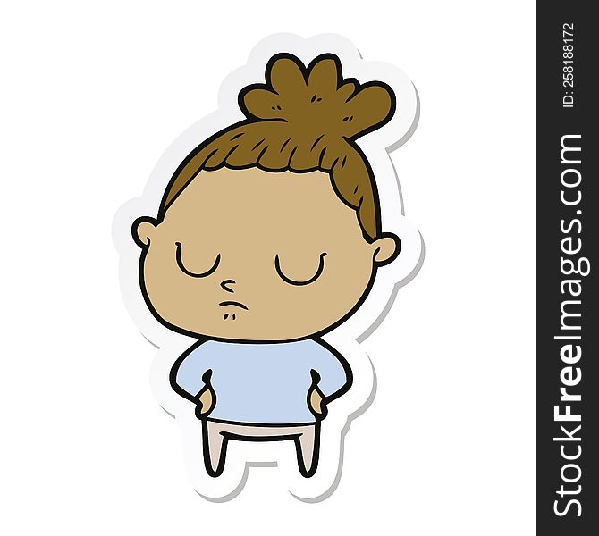 sticker of a cartoon calm woman