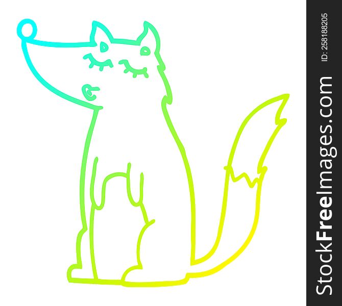 cold gradient line drawing of a cartoon wolf
