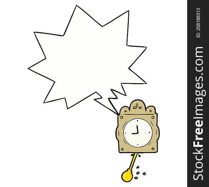 cartoon ticking clock with pendulum with speech bubble. cartoon ticking clock with pendulum with speech bubble