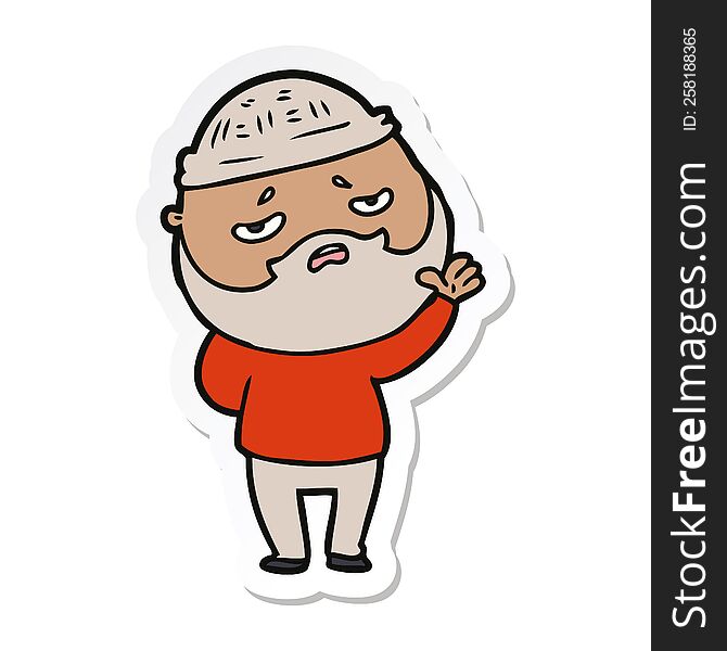 Sticker Of A Cartoon Worried Man With Beard