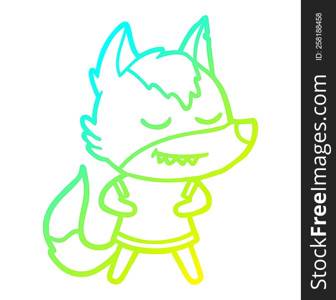 Cold Gradient Line Drawing Friendly Cartoon Wolf Girl