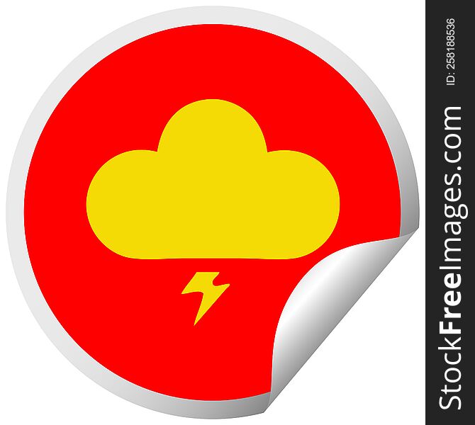 circular peeling sticker cartoon of a thunder cloud