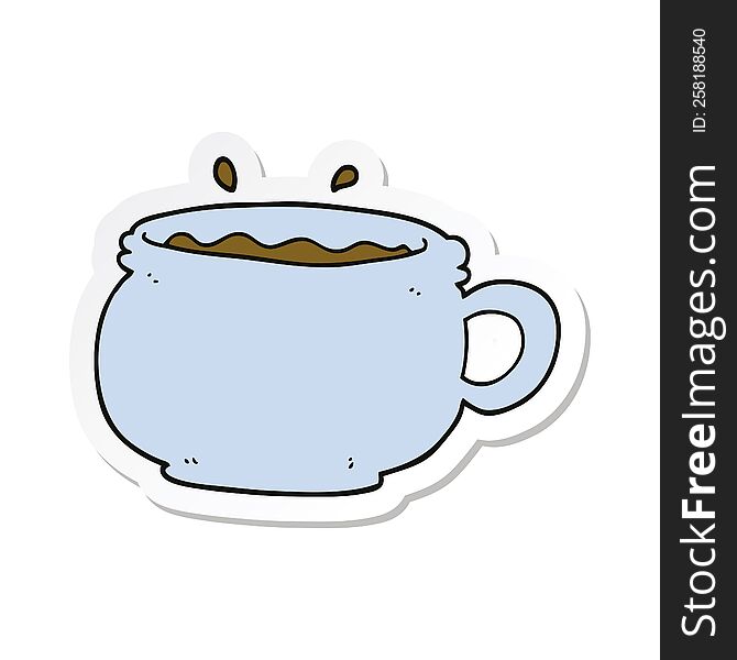 sticker of a cartoon hot cup of coffee