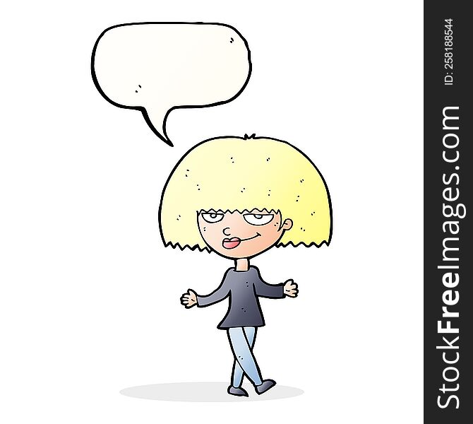 Cartoon Smug Looking Woman With Speech Bubble