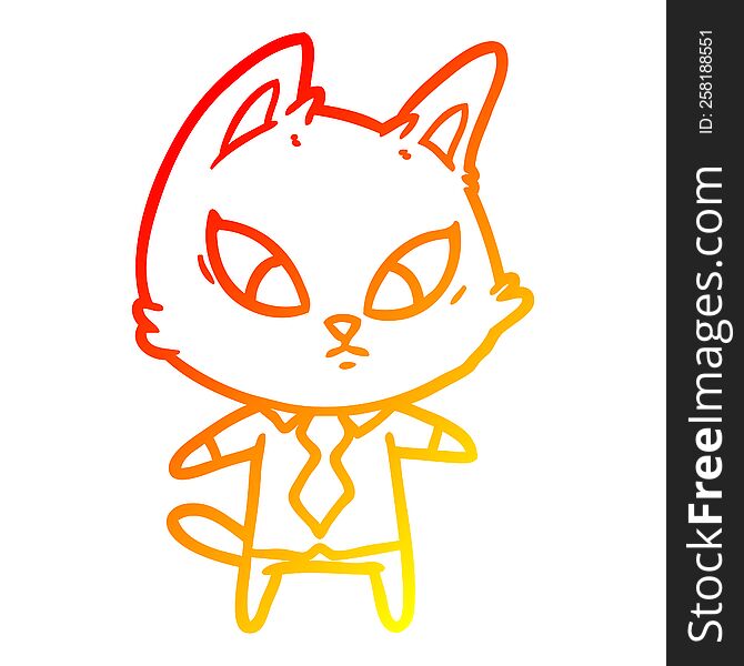 Warm Gradient Line Drawing Confused Cartoon Business Cat