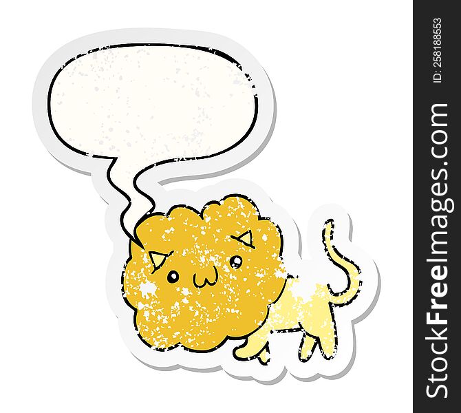 Cartoon Lion And Speech Bubble Distressed Sticker