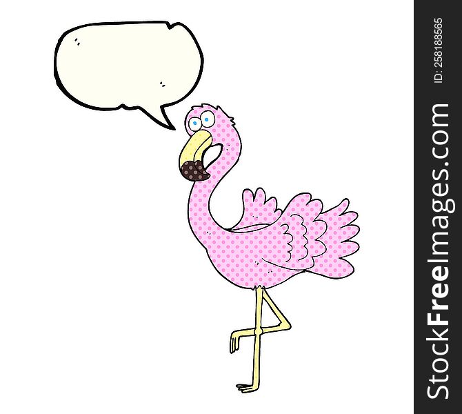freehand drawn comic book speech bubble cartoon flamingo