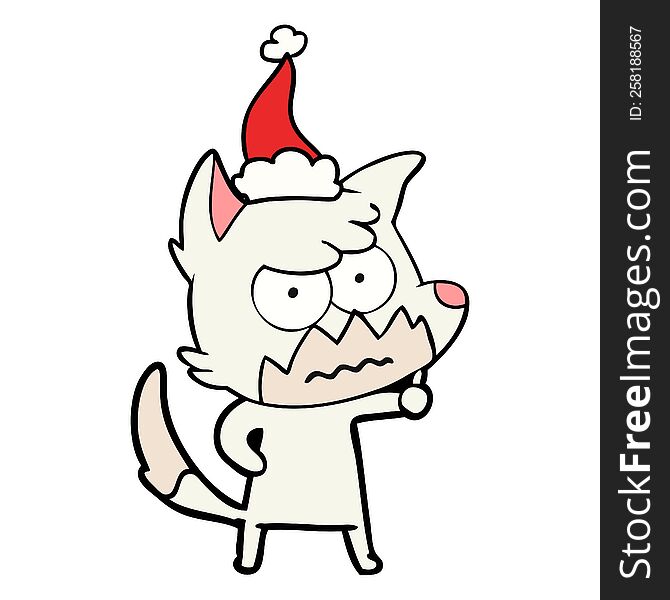 hand drawn line drawing of a annoyed fox wearing santa hat