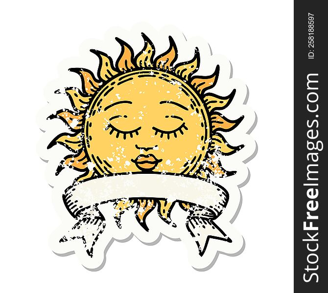 Grunge Sticker With Banner Of A Sun