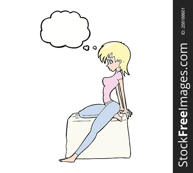 cartoon pin up pose girl with thought bubble