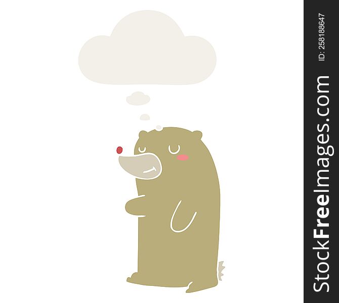 cute cartoon bear with thought bubble in retro style