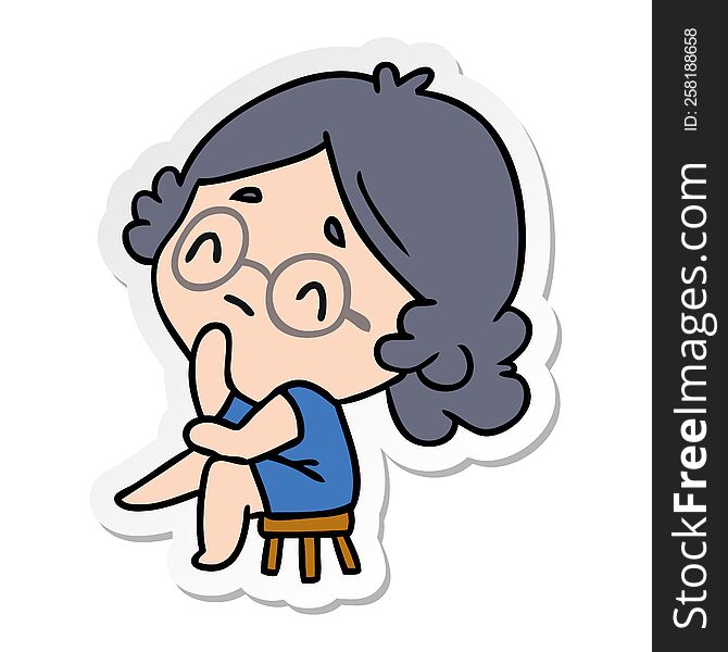 sticker cartoon illustration of a cute kawaii lady. sticker cartoon illustration of a cute kawaii lady