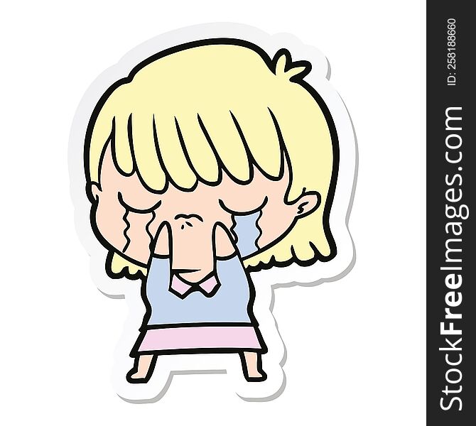 Sticker Of A Cartoon Woman Crying