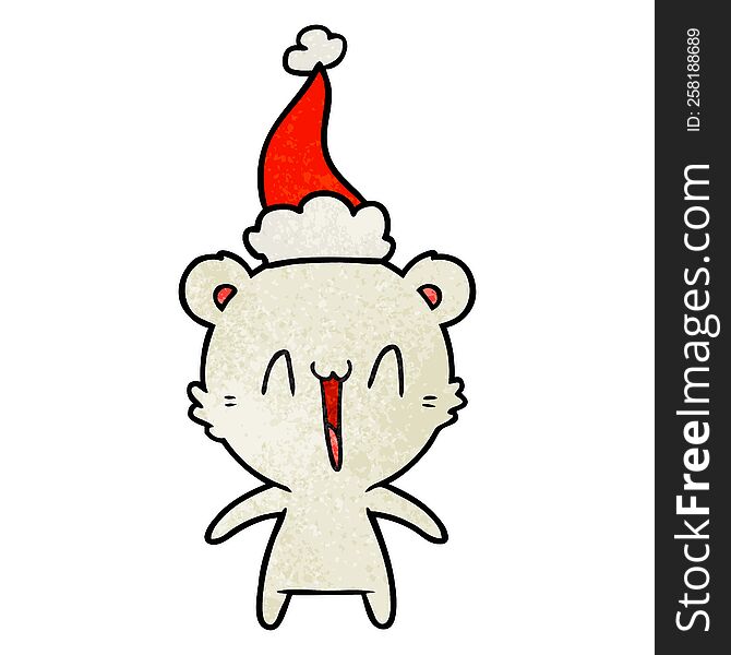 Happy Polar Bear Textured Cartoon Of A Wearing Santa Hat