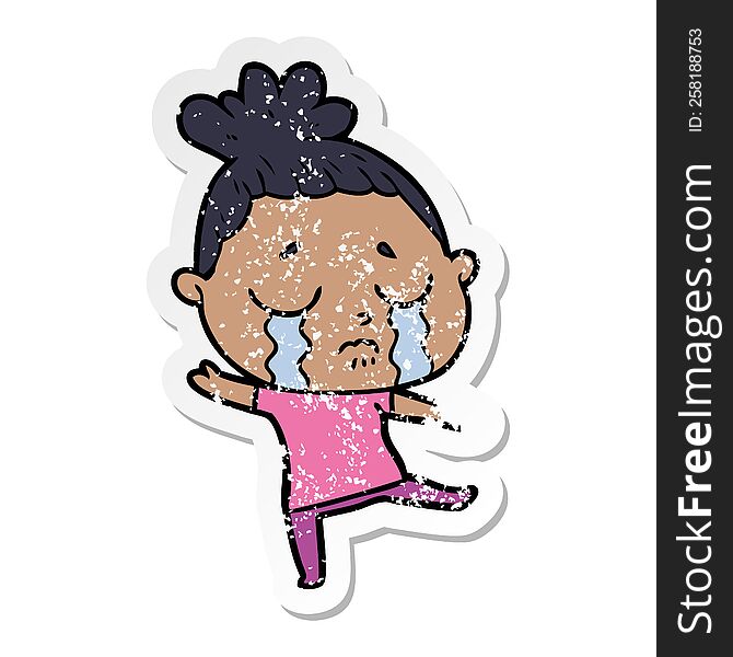 Distressed Sticker Of A Cartoon Crying Woman