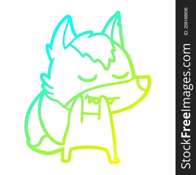 Cold Gradient Line Drawing Laughing Cartoon Wolf