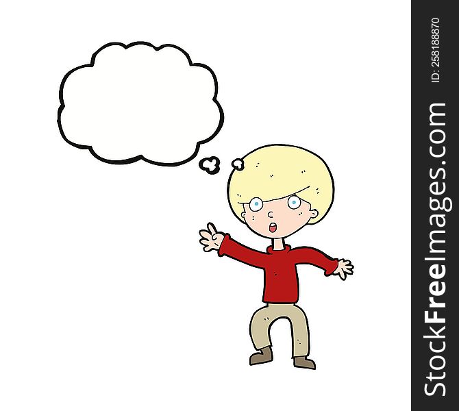 Cartoon Panicking Boy With Thought Bubble