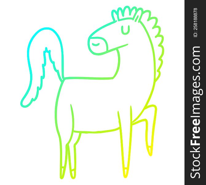 cold gradient line drawing of a happy cartoon horse