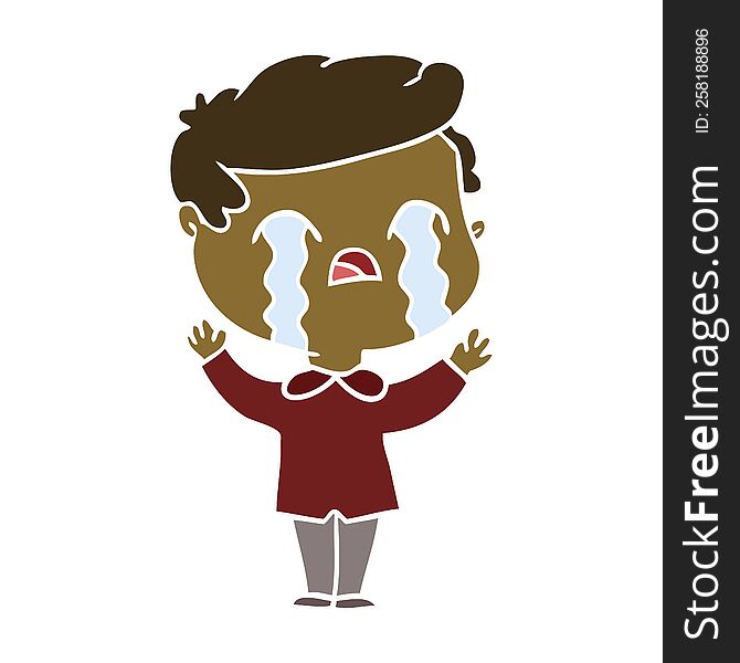 Flat Color Style Cartoon Man Crying