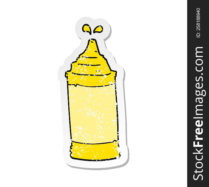 retro distressed sticker of a cartoon mustard bottle