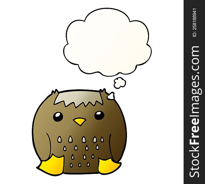 Cartoon Owl And Thought Bubble In Smooth Gradient Style