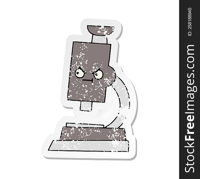 distressed sticker of a cute cartoon microscope