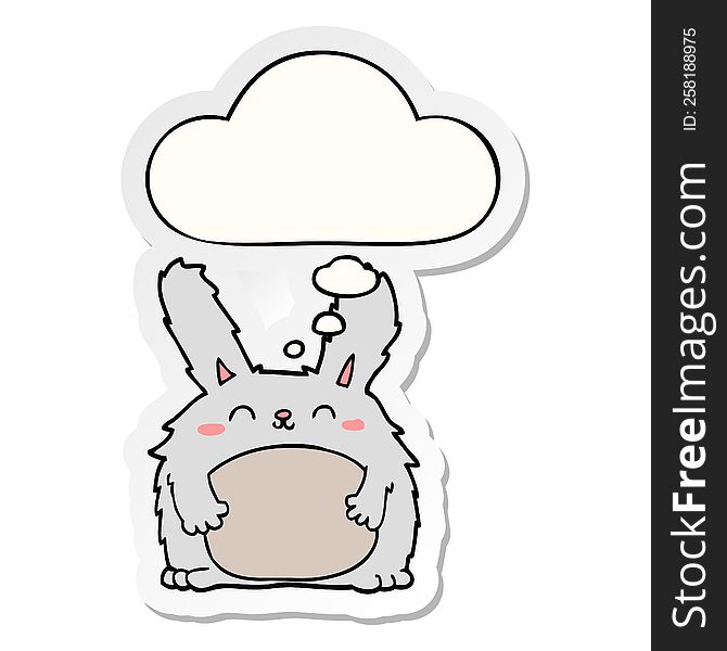 Cartoon Furry Rabbit And Thought Bubble As A Printed Sticker