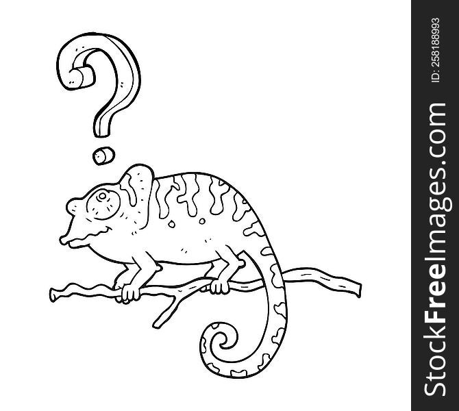 Black And White Cartoon Curious Chameleon