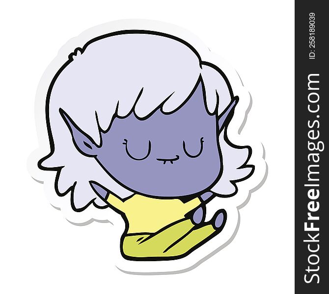 sticker of a happy cartoon elf girl sitting