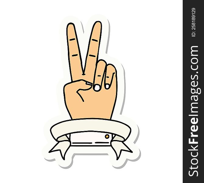 peace two finger hand gesture with banner sticker