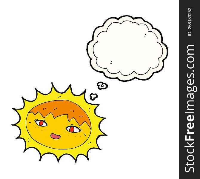 Cartoon Pretty Sun With Thought Bubble