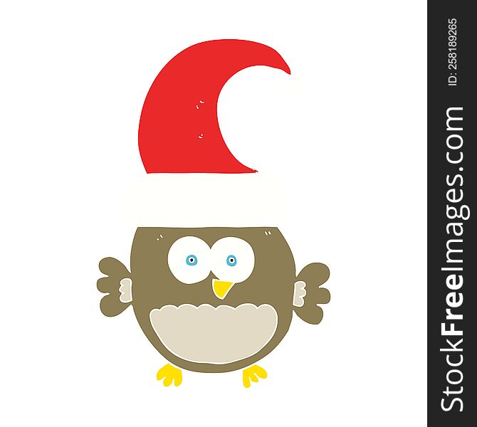 Flat Color Illustration Of A Cartoon Little Christmas Owl