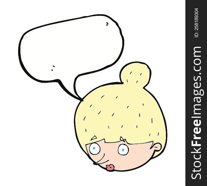 Cartoon Surprised Woman S Face With Speech Bubble